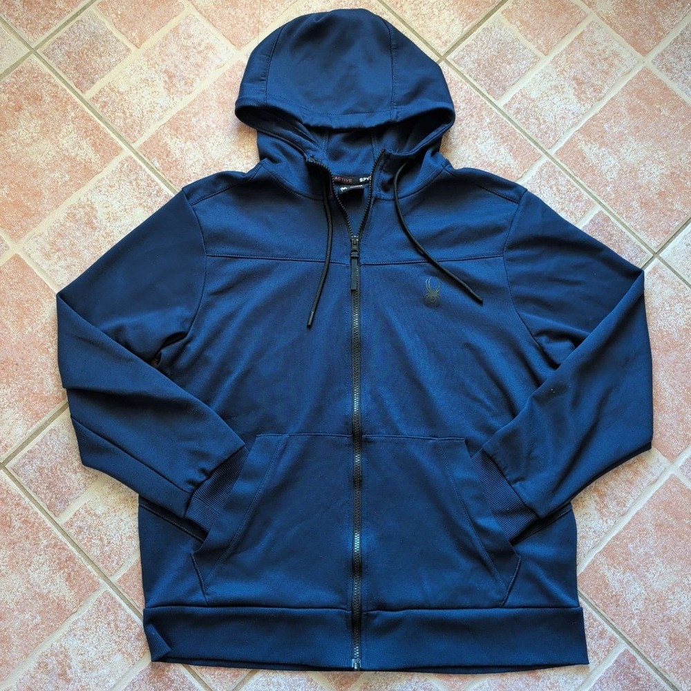 Spyder Full Zip Hoodie Mens Large Navy Blue Active Performance Sweatshirt